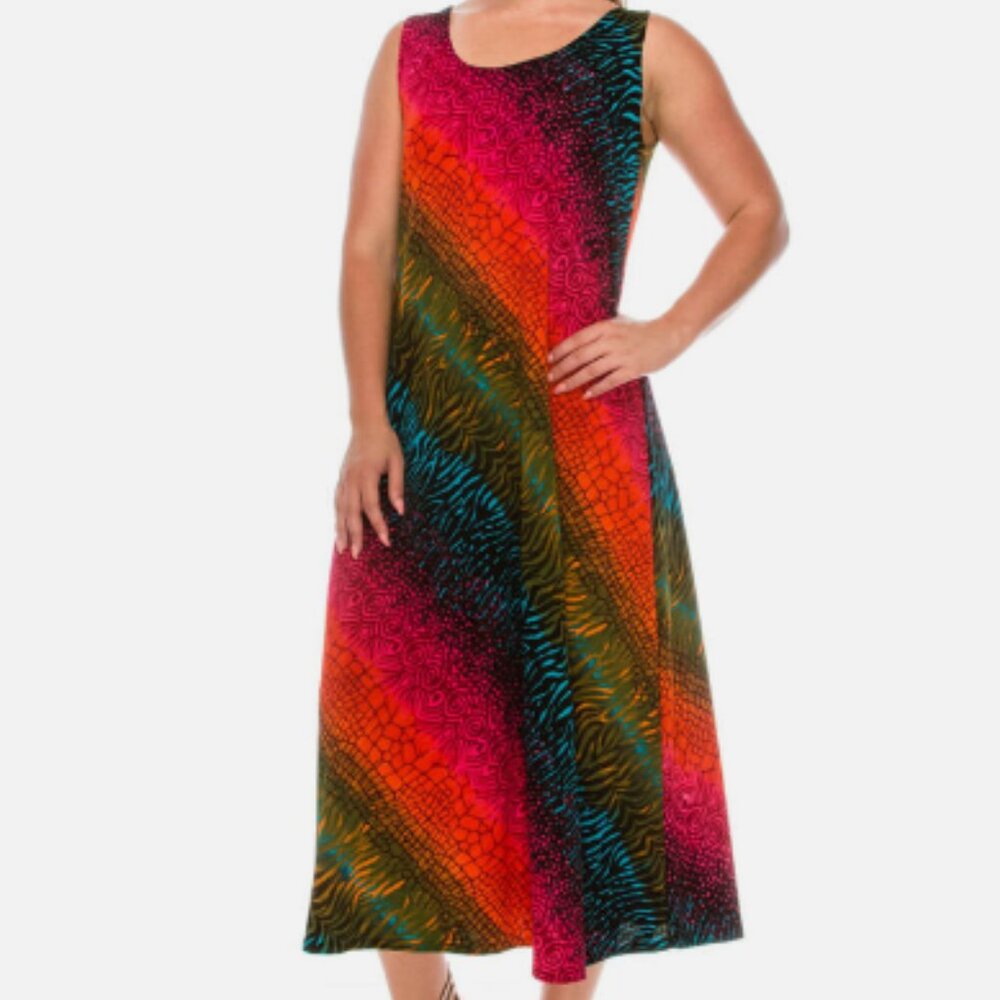 Pretty Women Slinky Long Tank Dress Rainbow, Size M